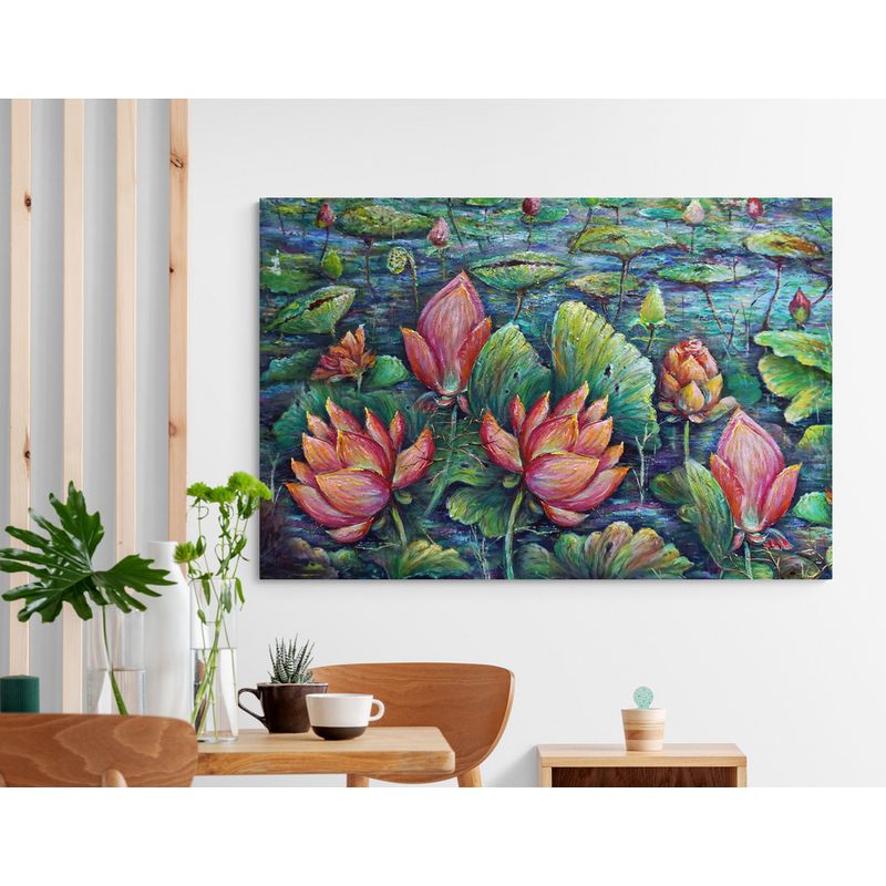 TAYRONA STORE - Cuadro Lienzo Comedor Pintura Flor De Loto 050 150x100cm