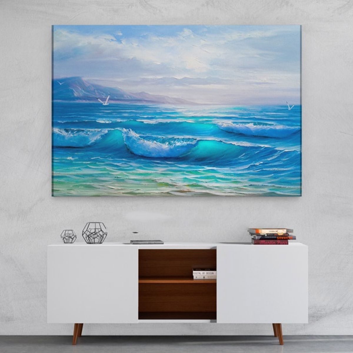 TAYRONA STORE - Cuadro En Lienzo Para Comedor Pintura Mar Y Olas 08 120x80cm