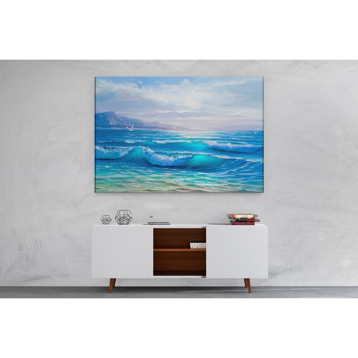 TAYRONA STORE - Cuadro En Lienzo Para Comedor Pintura Mar Y Olas 08 120x80cm