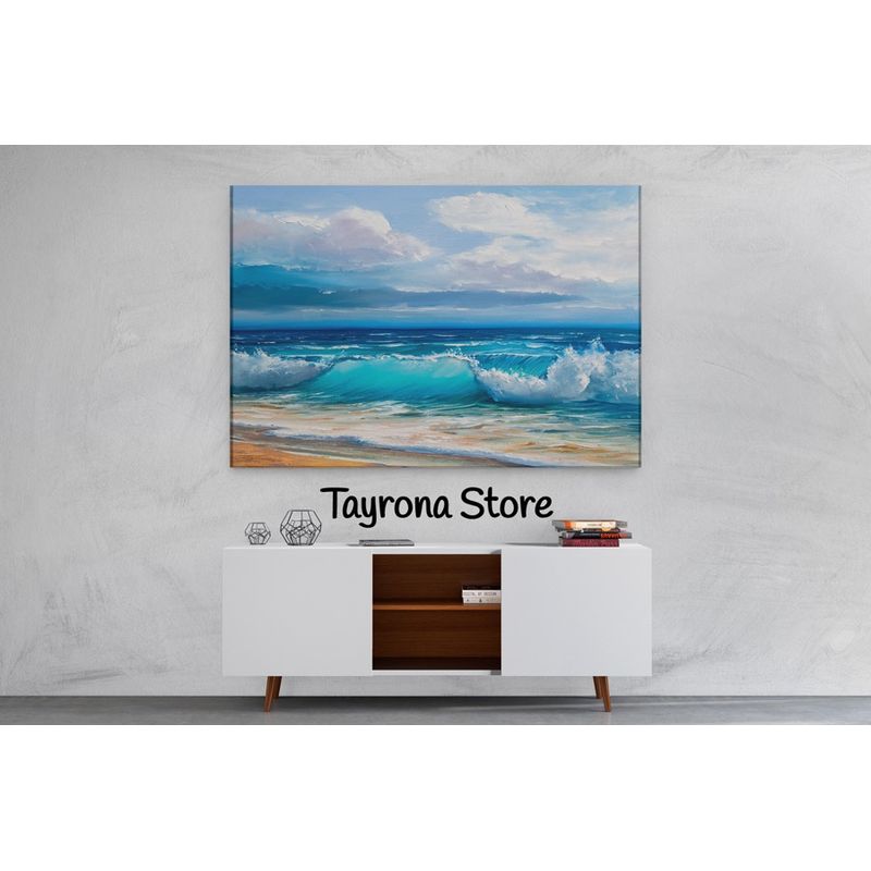 TAYRONA STORE - Cuadro En Lienzo Para Comedor Pintura Mar Y Olas 07 50x35cm