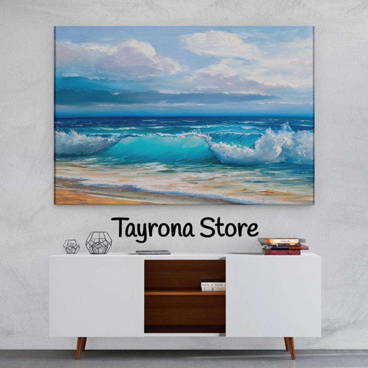 TAYRONA STORE - Cuadro En Lienzo Para Comedor Pintura Mar Y Olas 07 120x80cm.