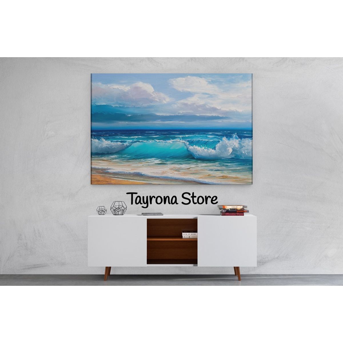TAYRONA STORE - Cuadro En Lienzo Para Comedor Pintura Mar Y Olas 07 120x80cm.