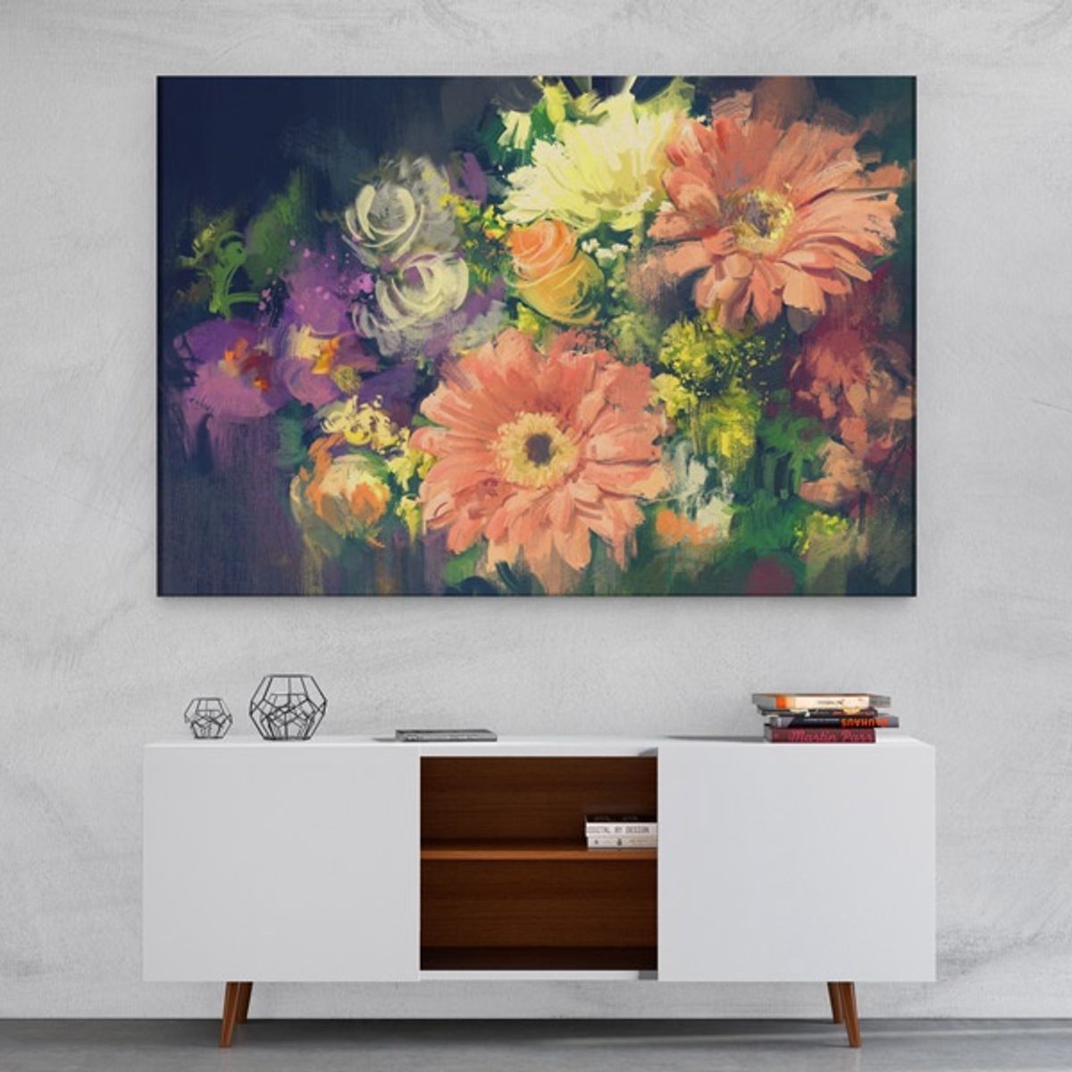 TAYRONA STORE - Cuadro En Lienzo Para Comedor Pintura Flores 53 70x50cm