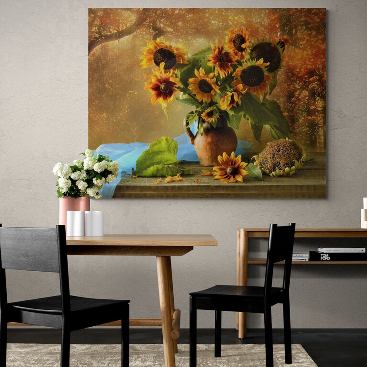 TAYRONA STORE - Cuadro En Lienzo Para Comedor Bodegon Girasoles 216 50x40cm