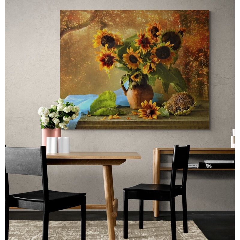 TAYRONA STORE - Cuadro En Lienzo Para Comedor Bodegon Girasoles 216 100x80cm