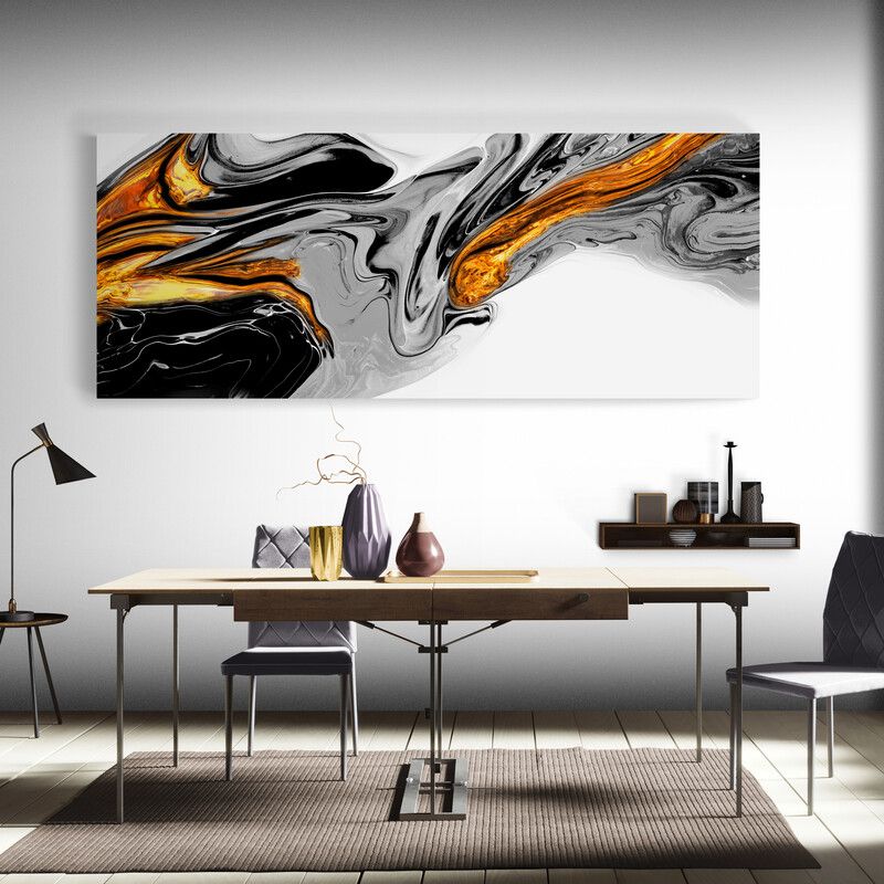 TAYRONA STORE - Cuadro Lienzo Comedor Pintura Abstracta Con Oro 15 125x50cm