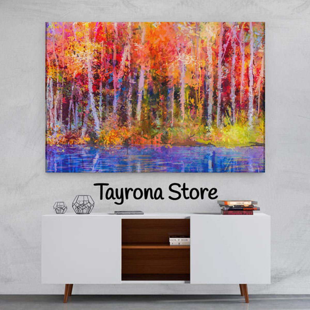 TAYRONA STORE - Cuadro Lienzo Para Comedor Pintura Bosque Rojo 02 120x80cm