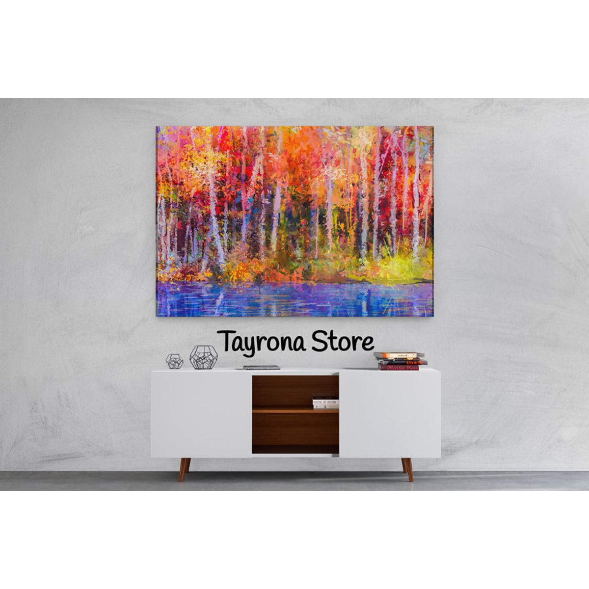 TAYRONA STORE - Cuadro Lienzo Para Comedor Pintura Bosque Rojo 02 120x80cm