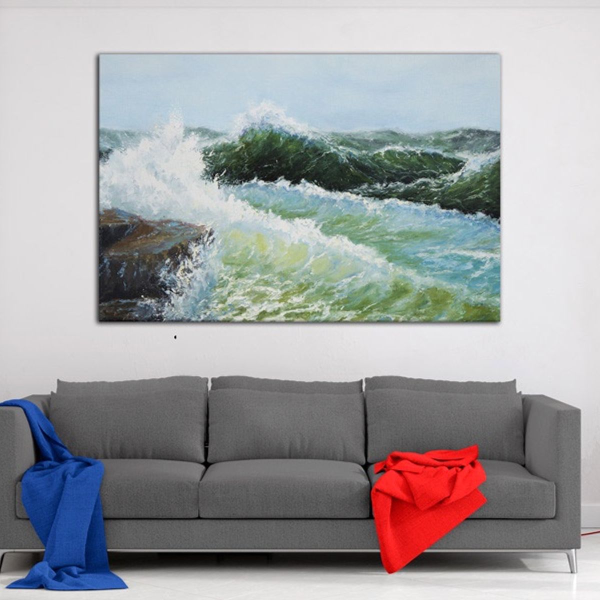 TAYRONA STORE - Cuadro En Lienzo Para Comedor Pintura Mar Y Olas 01 50x35cm