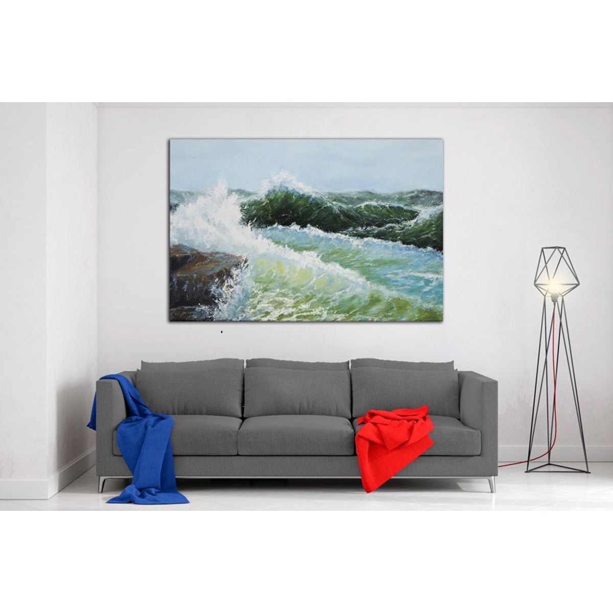 TAYRONA STORE - Cuadro En Lienzo Para Comedor Pintura Mar Y Olas 01 50x35cm