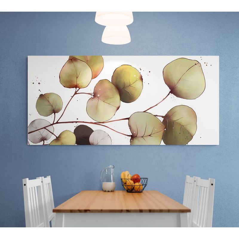 TAYRONA STORE - Cuadro En Lienzo Para Comedor Hojas Verdes 201 90x40cm