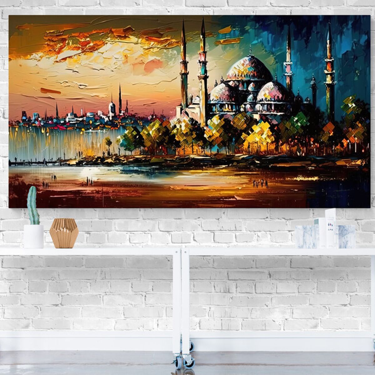 TAYRONA STORE - Cuadro Lienzo Para Comedor Mezquita Pintura Ciudad 160 110x60cm