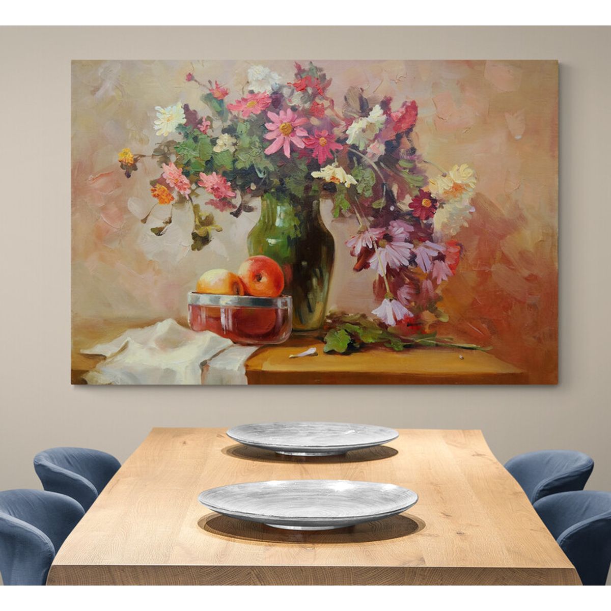 TAYRONA STORE - Cuadro En Lienzo Para Comedor Bodegon Flores 109 50x35cm