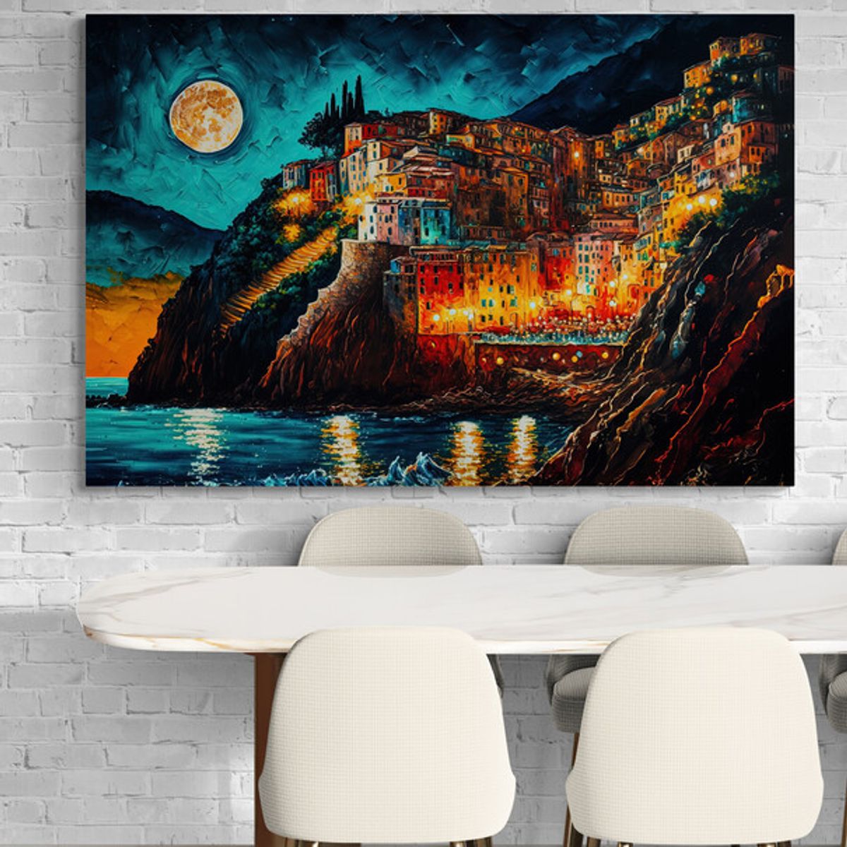 TAYRONA STORE - Cuadro Lienzo Para Comedor Italia Pintura Ciudad 169 100x70cm