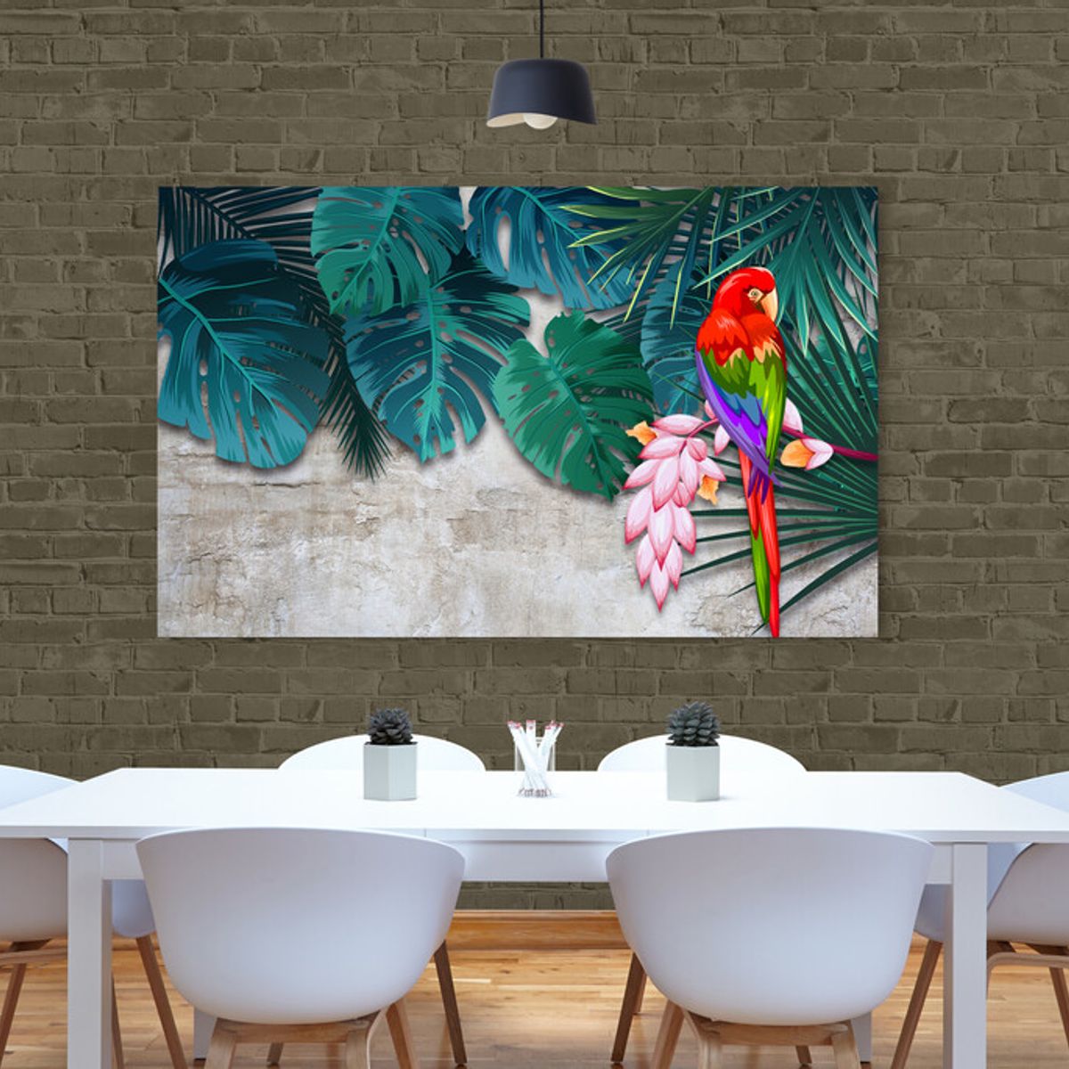 TAYRONA STORE - Cuadro Lienzo Para Comedor Hojas Verdes Guacamaya 226 120x80cm