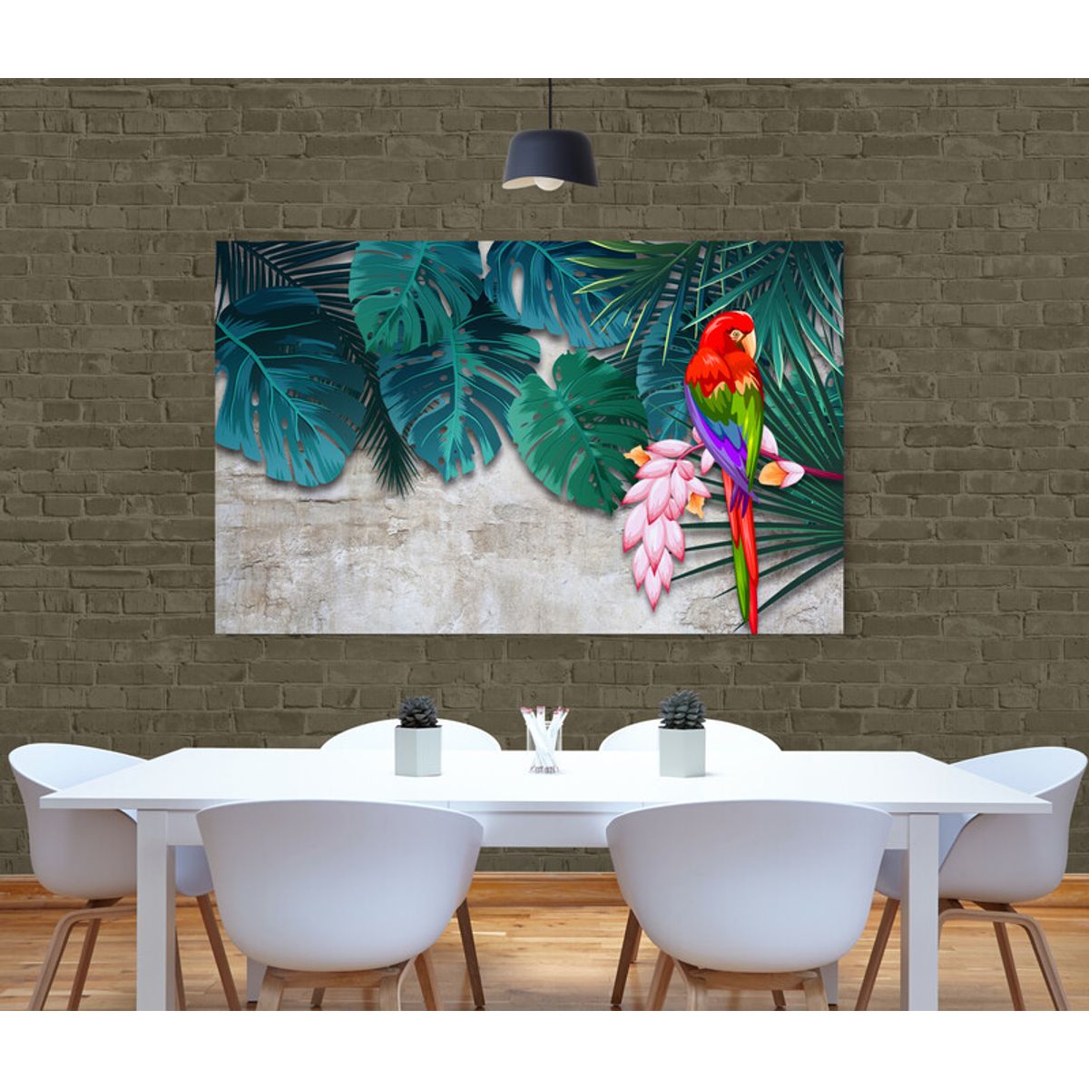 TAYRONA STORE - Cuadro Lienzo Para Comedor Hojas Verdes Guacamaya 226 120x80cm