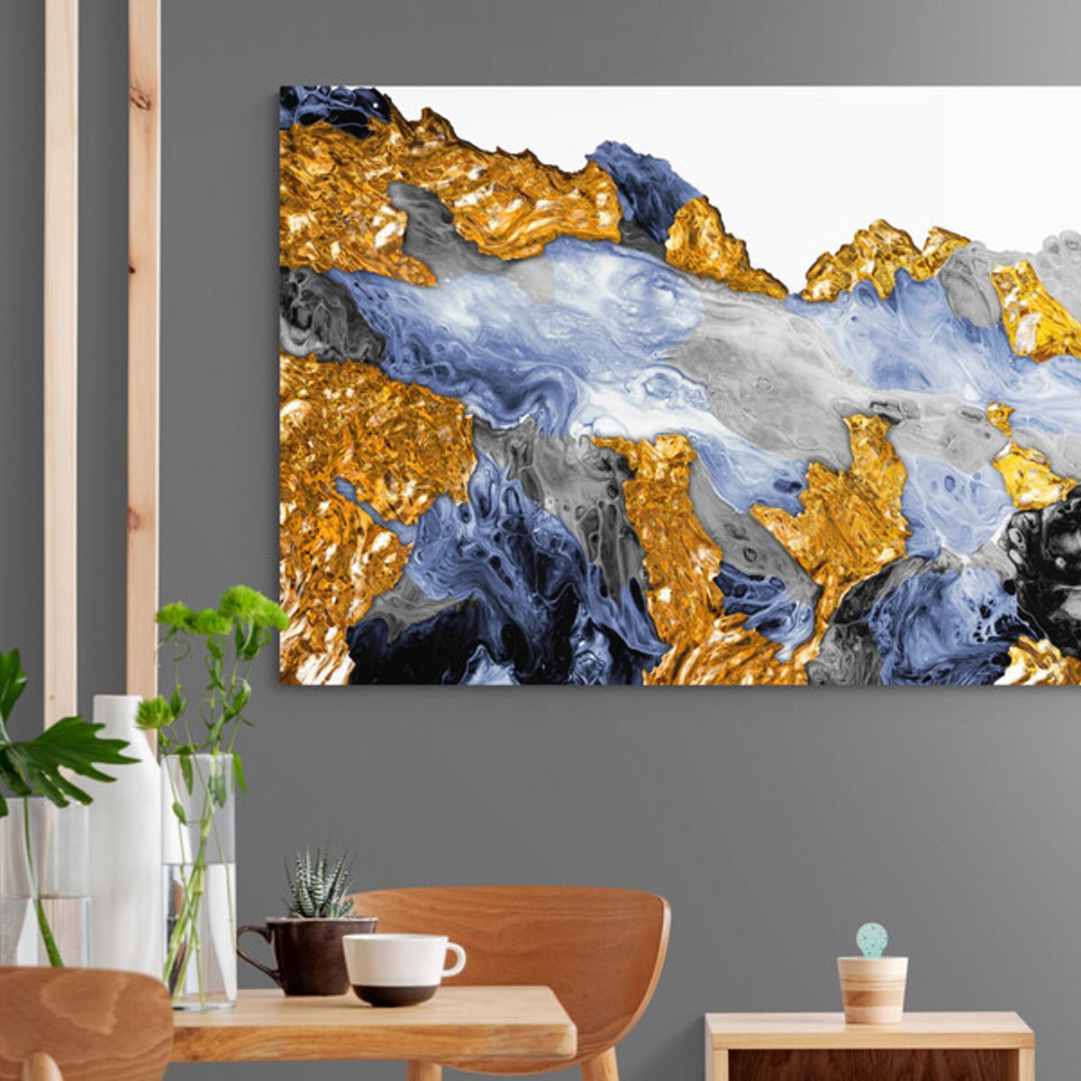 TAYRONA STORE - Cuadro Lienzo Comedor Pintura Abstracta Con Oro 20 70x50cm