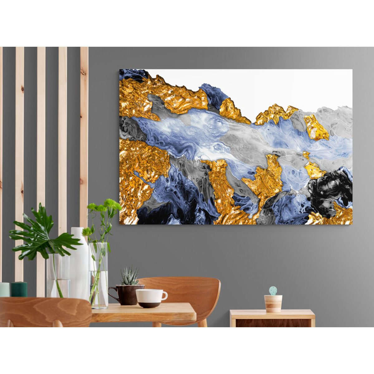 TAYRONA STORE - Cuadro Lienzo Comedor Pintura Abstracta Con Oro 20 70x50cm