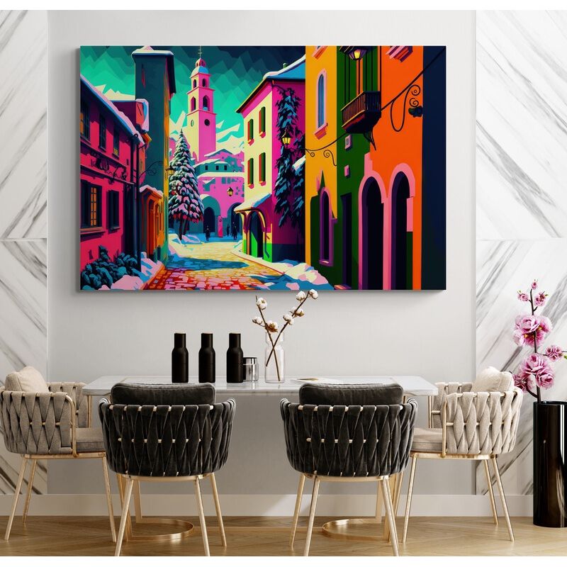 TAYRONA STORE - Cuadro En Lienzo Para Comedor Pintura Ciudad 208 50x35cm