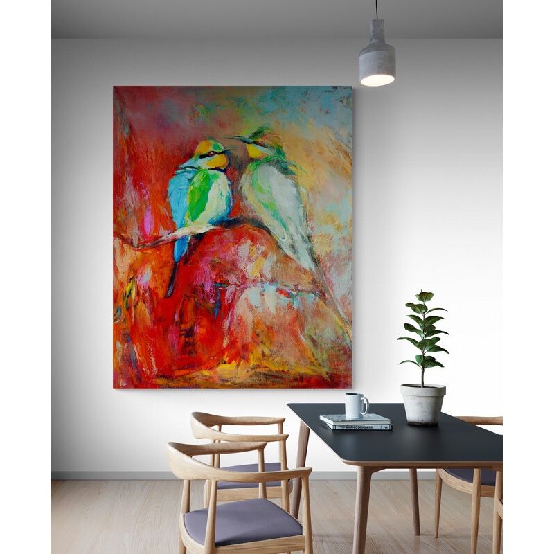 TAYRONA STORE - Cuadro En Lienzo Para Comedor Pintura Pajaros 003 80x100cm