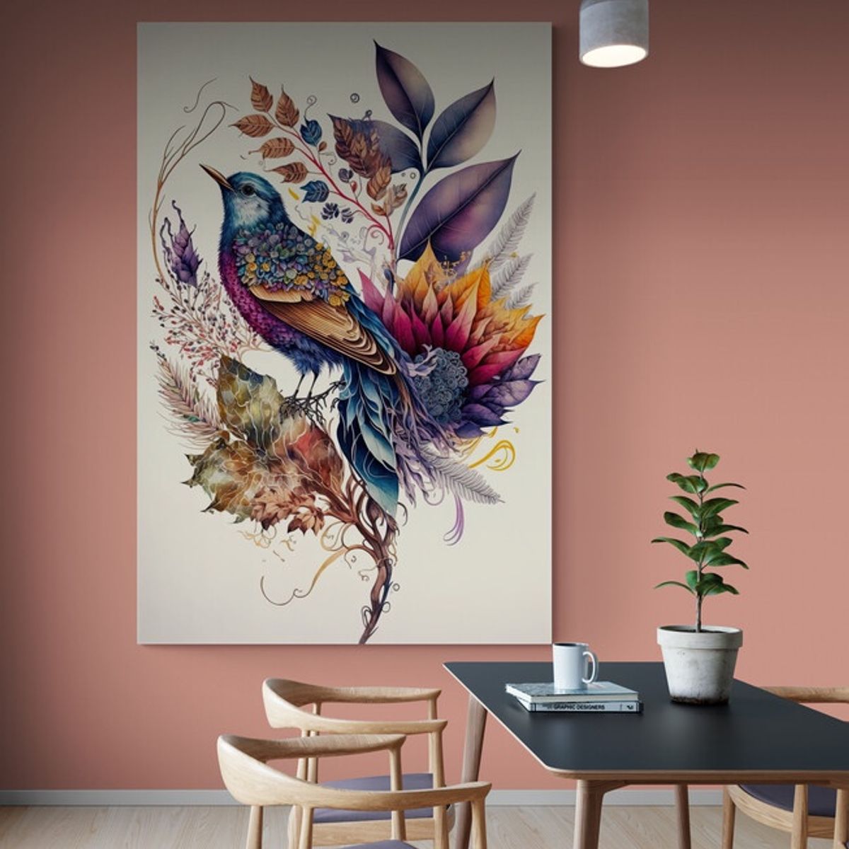 TAYRONA STORE - Cuadro En Lienzo Para Comedor Pintura Pajaros 006 35x50cm
