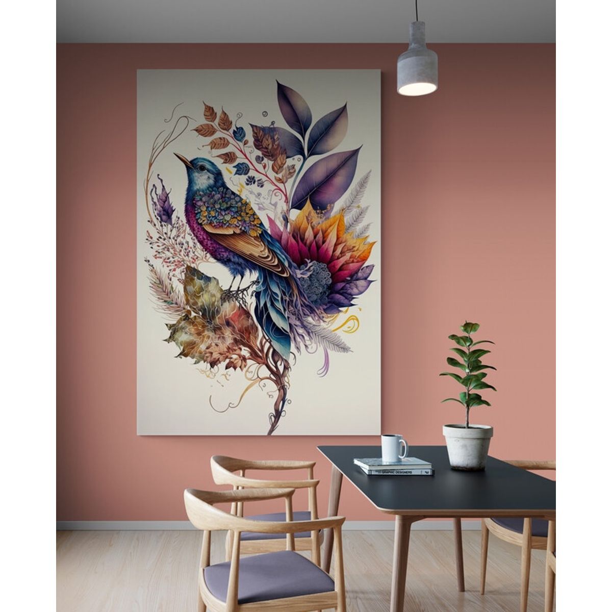TAYRONA STORE - Cuadro En Lienzo Para Comedor Pintura Pajaros 006 35x50cm