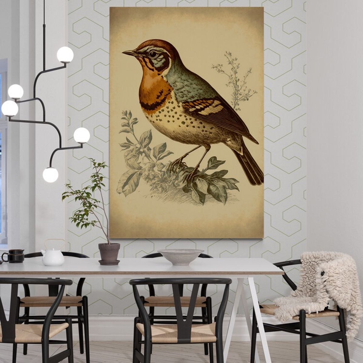 TAYRONA STORE - Cuadro En Lienzo Para Comedor Pintura Pajaros 010 50x70cm