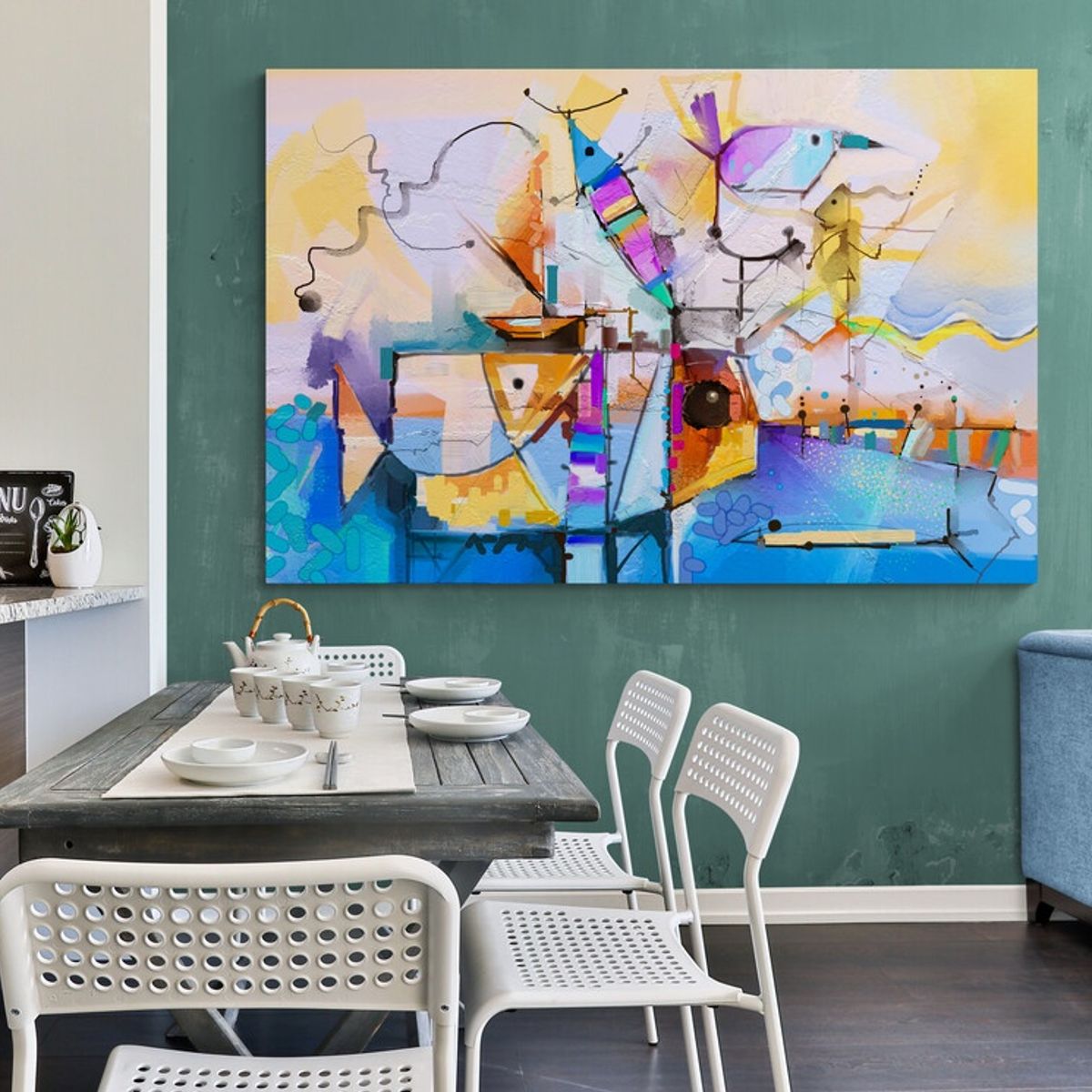TAYRONA STORE - Cuadro En Lienzo Para Comedor Pintura Peces 006 50x35cm