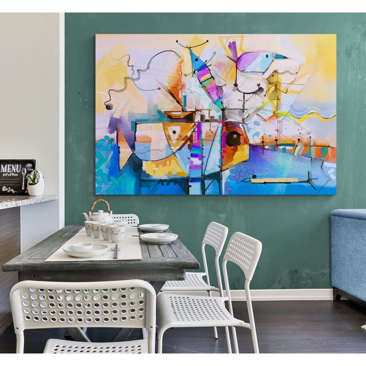 TAYRONA STORE - Cuadro En Lienzo Para Comedor Pintura Peces 006 70x50cm