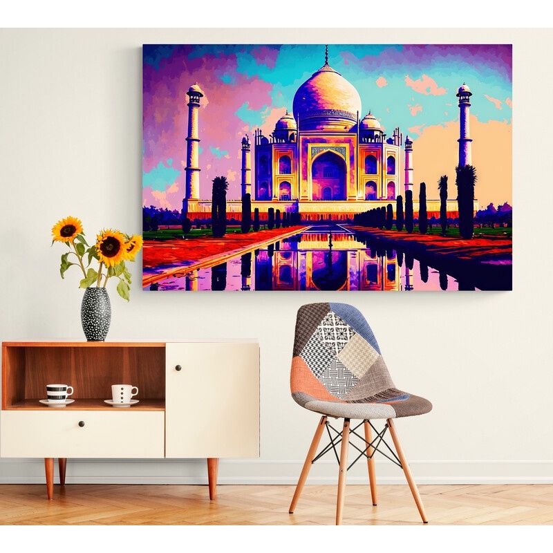 TAYRONA STORE - Cuadro En Lienzo Para Comedor Taj Mahal Pintura Ciudad 144 50x35cm