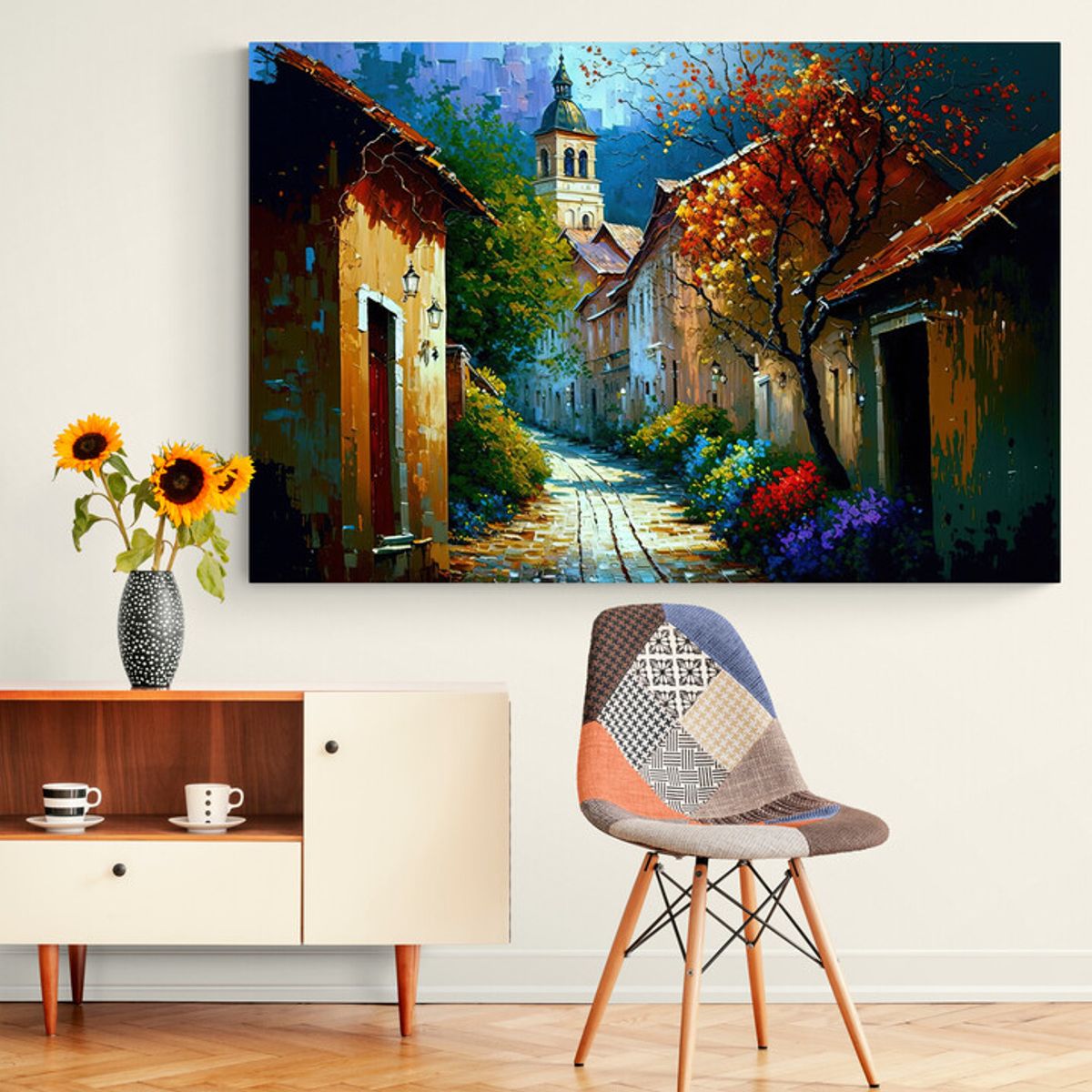 TAYRONA STORE - Cuadro En Lienzo Para Comedor Pintura Pueblo 011 120x80cm