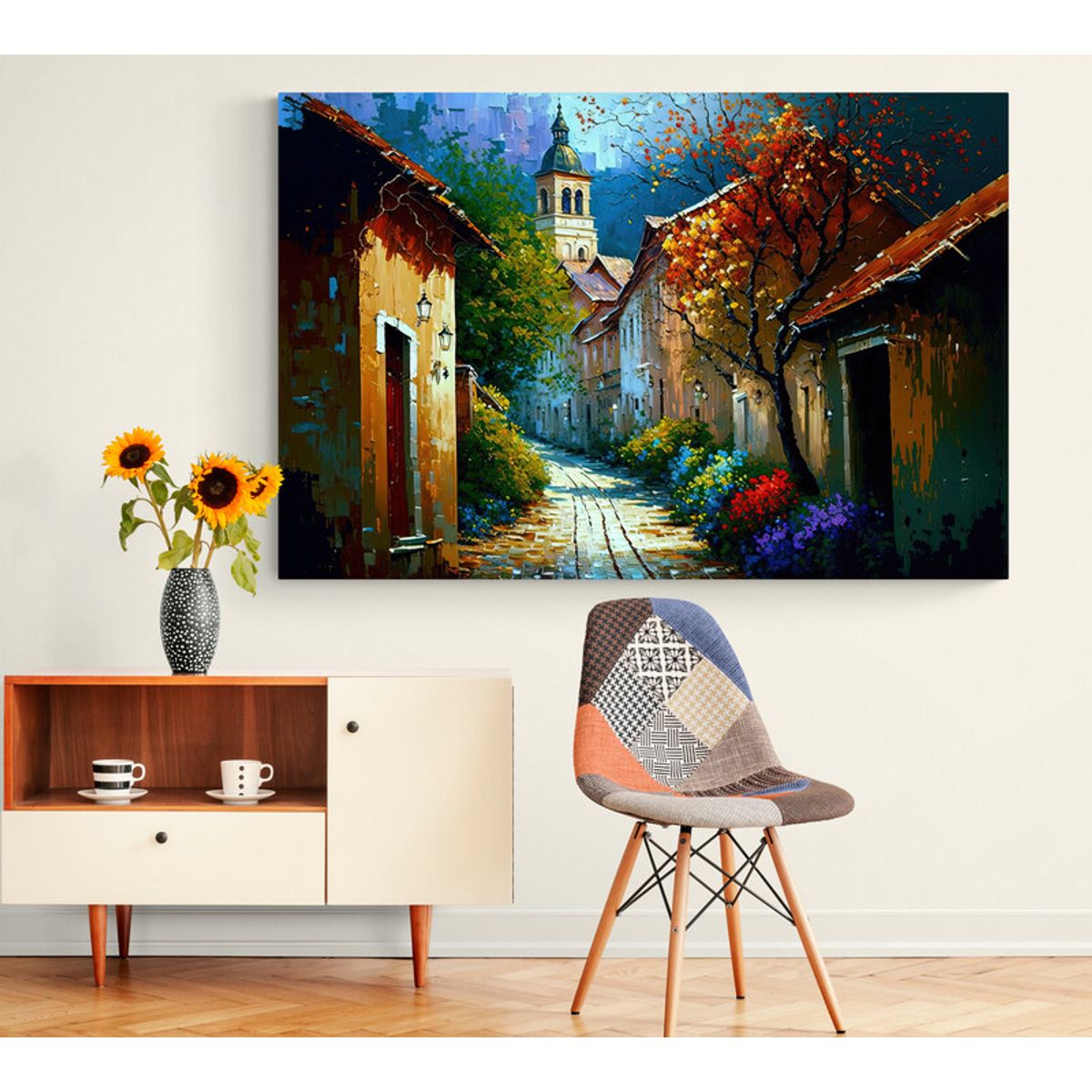 TAYRONA STORE - Cuadro En Lienzo Para Comedor Pintura Pueblo 011 120x80cm