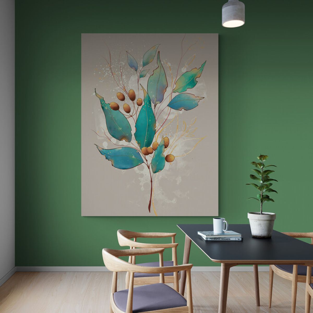 TAYRONA STORE - Cuadro En Lienzo Para Comedor Hojas Verdes 202 30x40cm