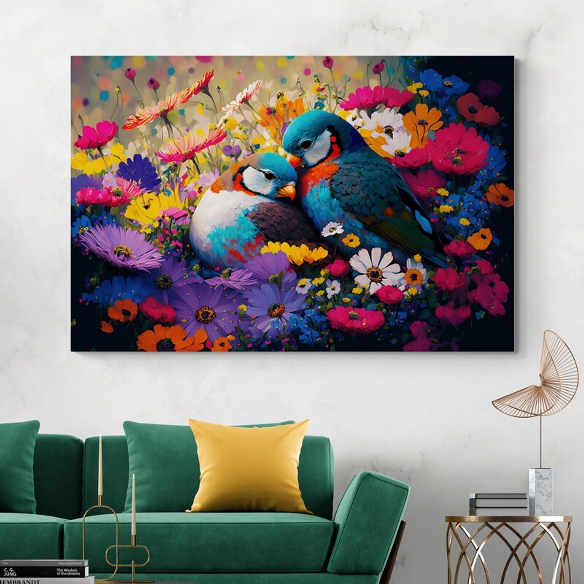 TAYRONA STORE - Cuadro En Lienzo Para Comedor Pintura Pajaros 027 70x50cm