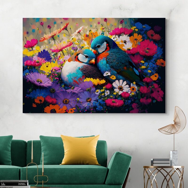 TAYRONA STORE - Cuadro En Lienzo Para Comedor Pintura Pajaros 027 70x50cm
