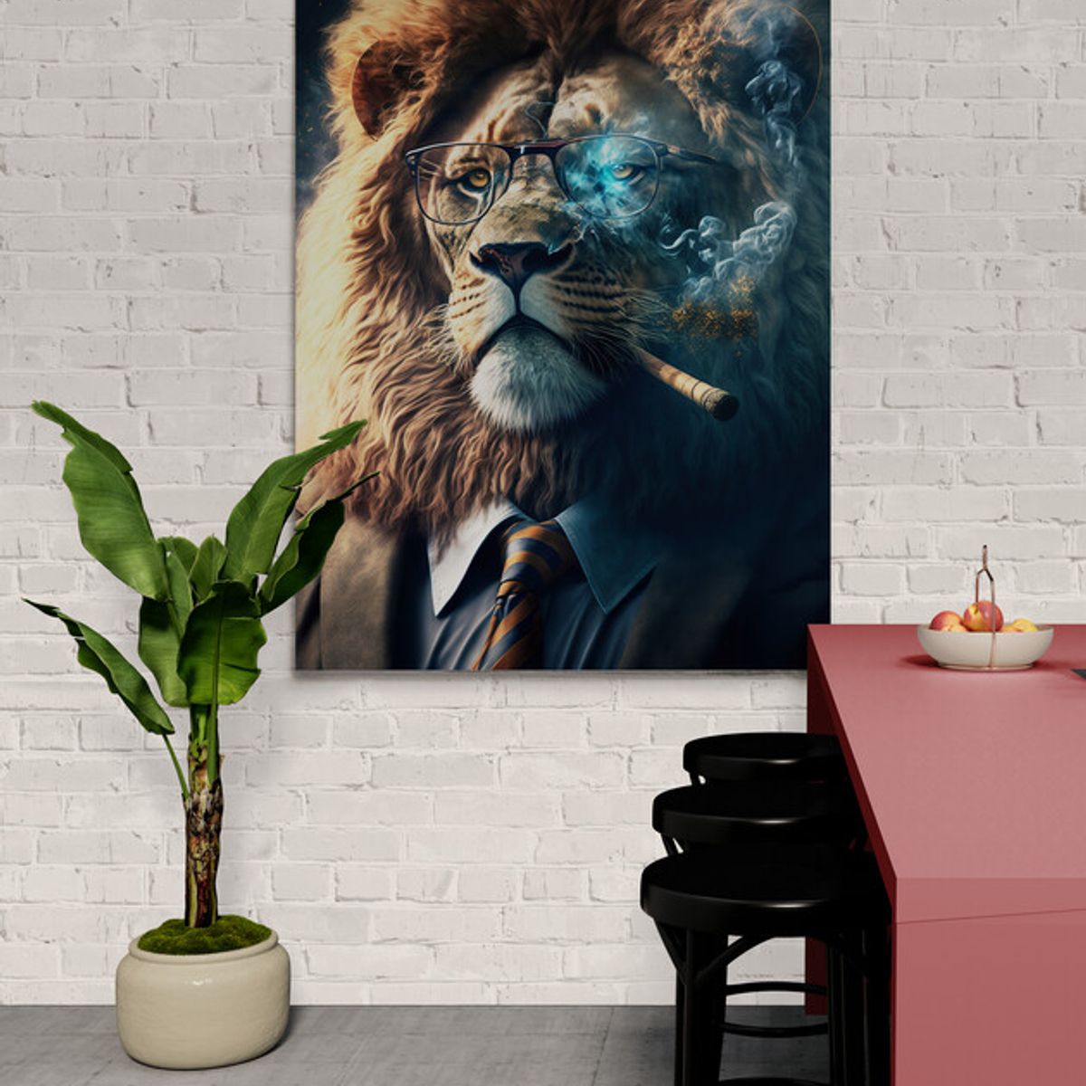 TAYRONA STORE - Cuadro En Lienzo Para Comedor Leon Colores 095 35x50cm