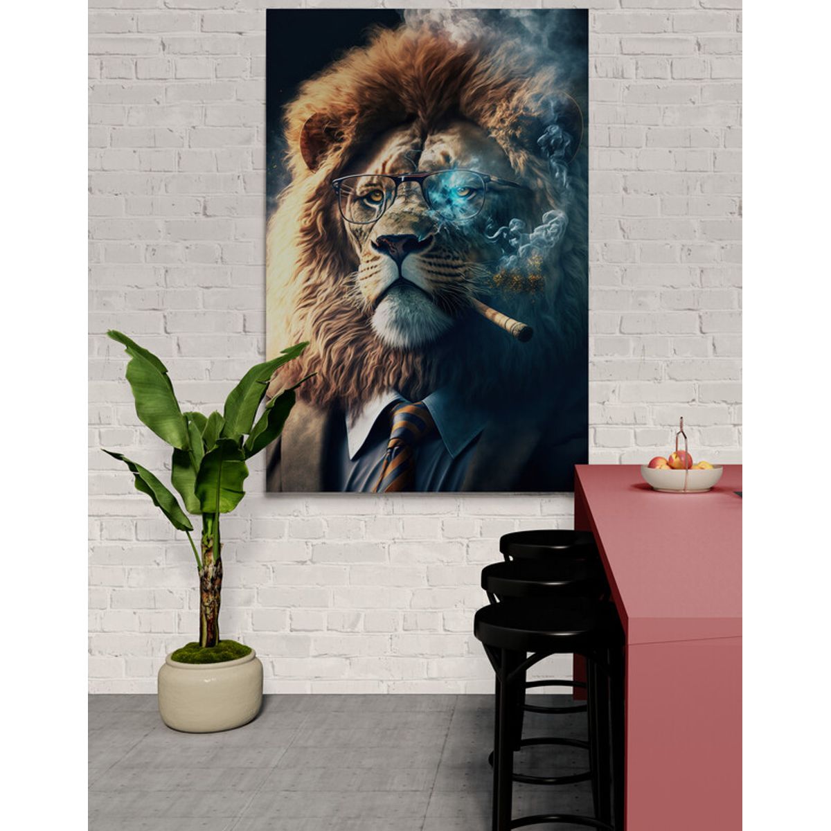 TAYRONA STORE - Cuadro En Lienzo Para Comedor Leon Colores 095 35x50cm