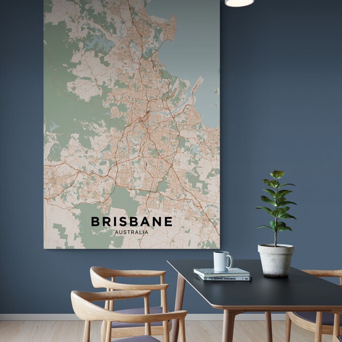 TAYRONA STORE - Cuadro En Lienzo Para Comedor Mapa Ciudad Brisbane 001 50x70cm