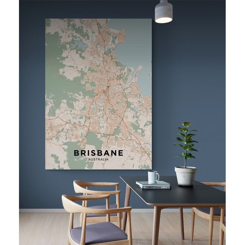 TAYRONA STORE - Cuadro En Lienzo Para Comedor Mapa Ciudad Brisbane 001 35x50cm