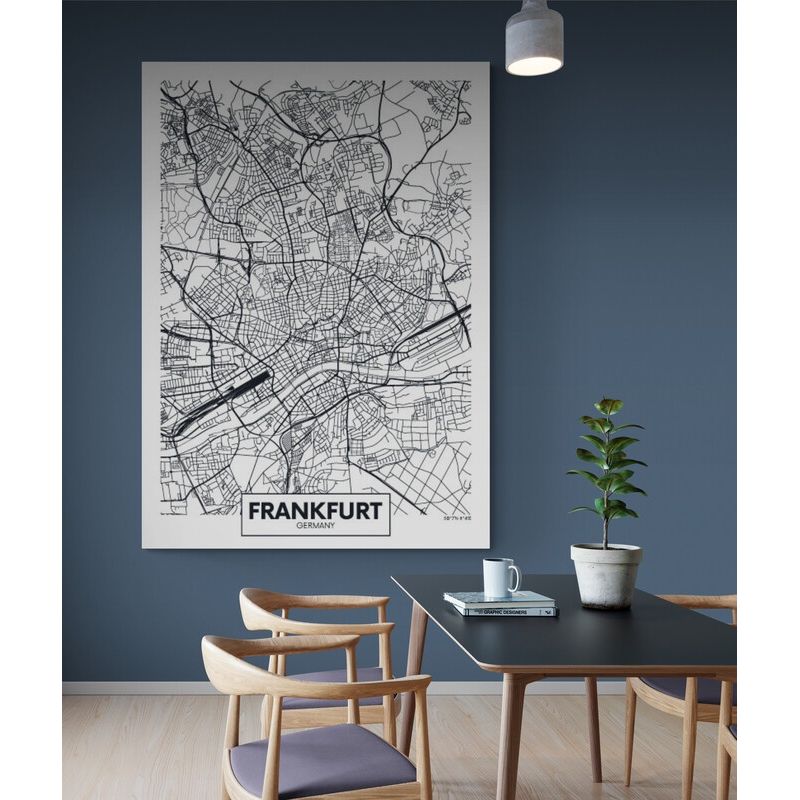 TAYRONA STORE - Cuadro En Lienzo Para Comedor Mapa Ciudad Frankfurt 70x100cm