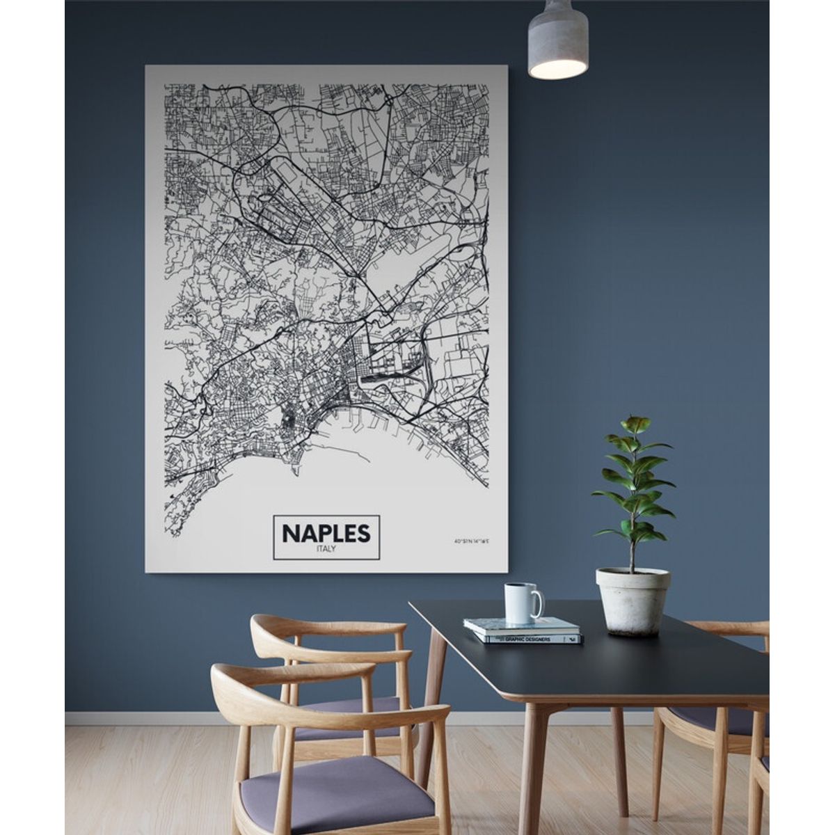 TAYRONA STORE - Cuadro En Lienzo Para Comedor Mapa Ciudad Naples 35x50cm