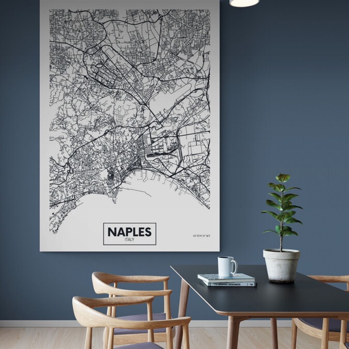 TAYRONA STORE - Cuadro En Lienzo Para Comedor Mapa Ciudad Naples 70x100cm
