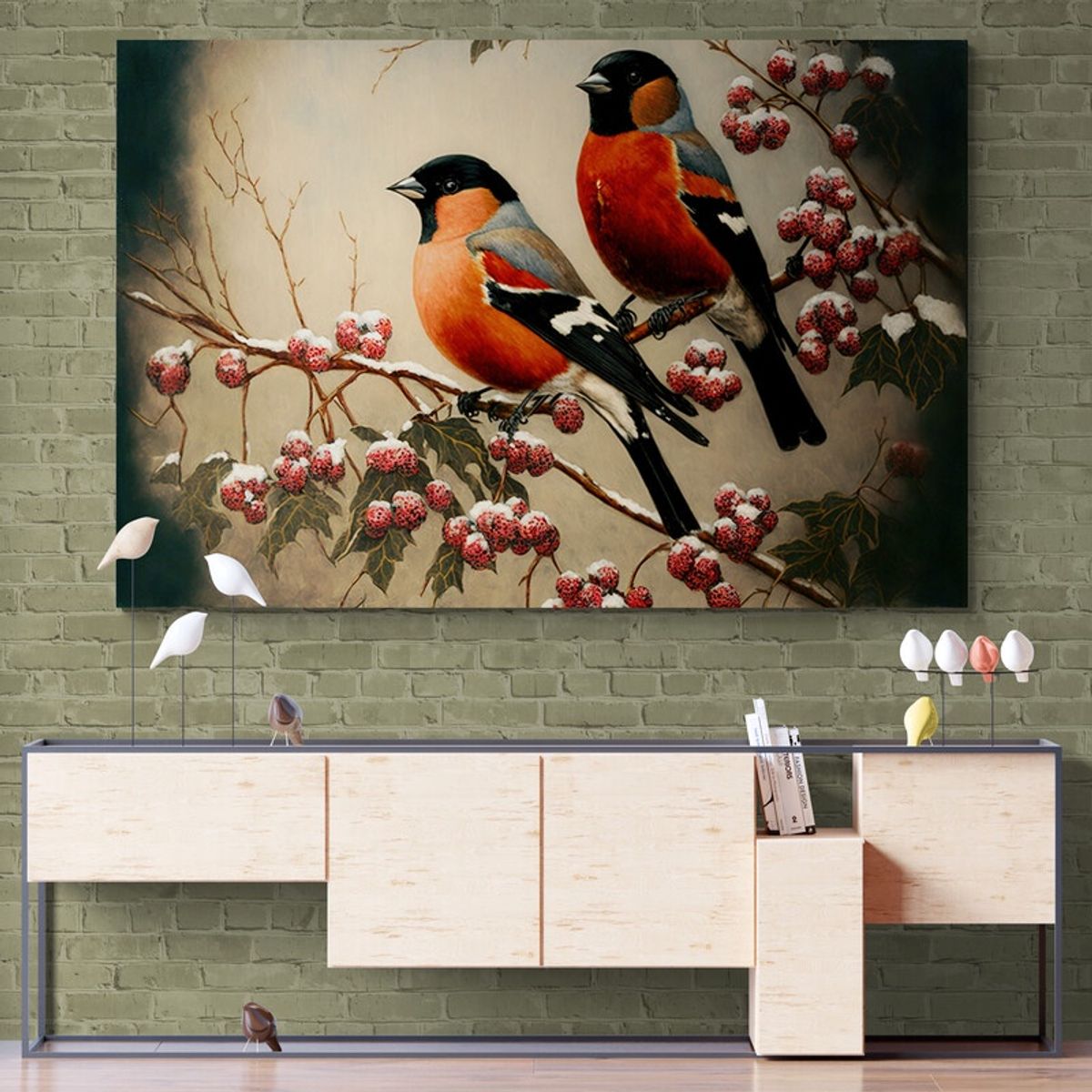 TAYRONA STORE - Cuadro En Lienzo Para Comedor Pintura Pajaros 029 100x70cm