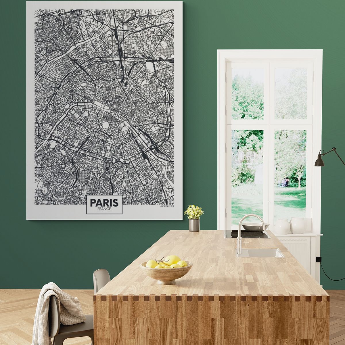 TAYRONA STORE - Cuadro En Lienzo Para Comedor Mapa Ciudad Paris 003 50x70cm