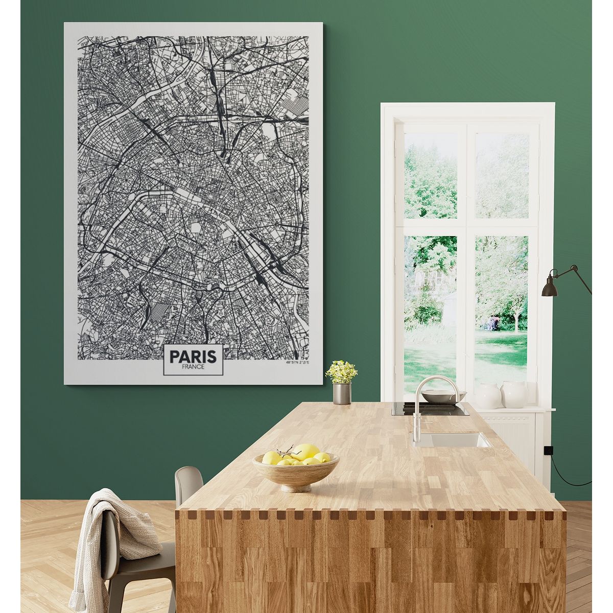 TAYRONA STORE - Cuadro En Lienzo Para Comedor Mapa Ciudad Paris 003 50x70cm