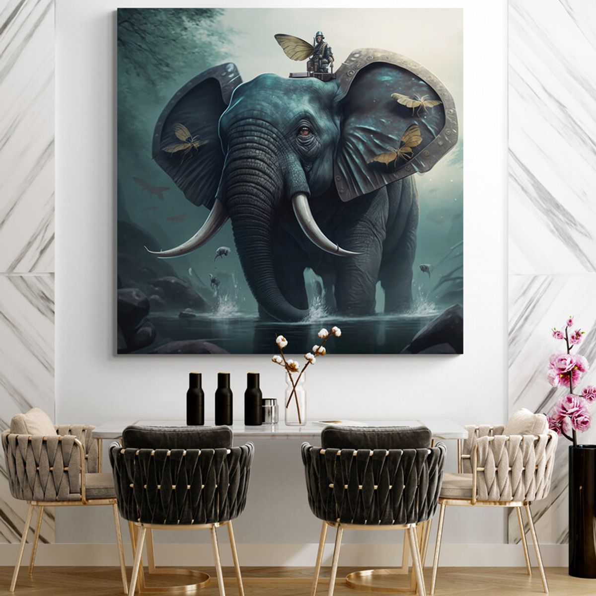 TAYRONA STORE - Cuadro En Lienzo Para Comedor Elefantes 211 120x120cm