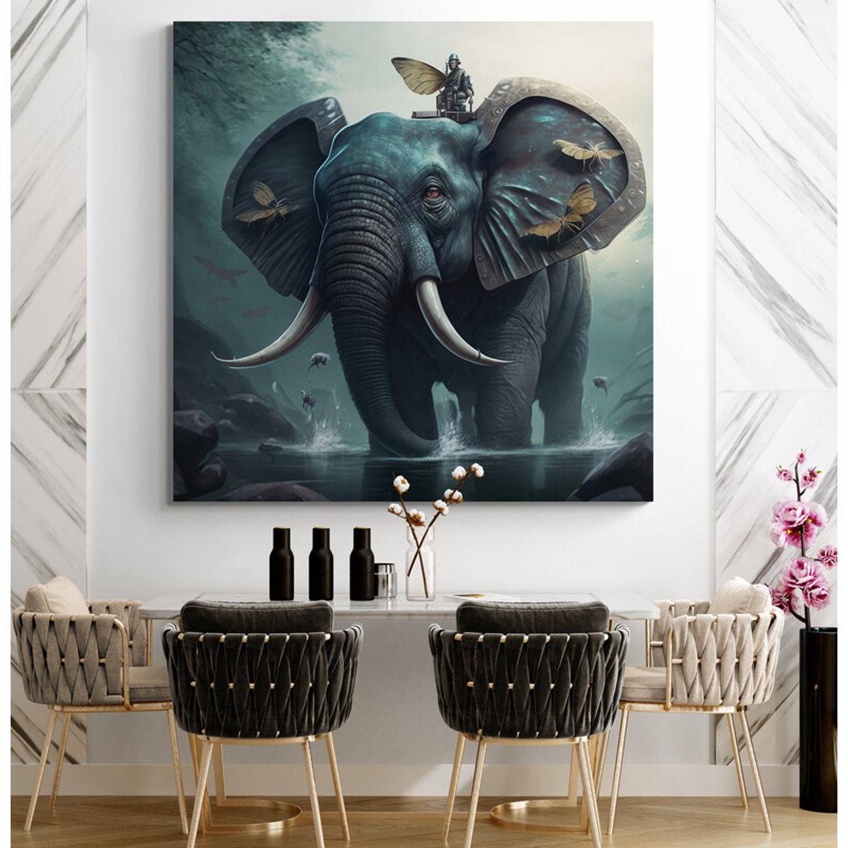 TAYRONA STORE - Cuadro En Lienzo Para Comedor Elefantes 211 120x120cm