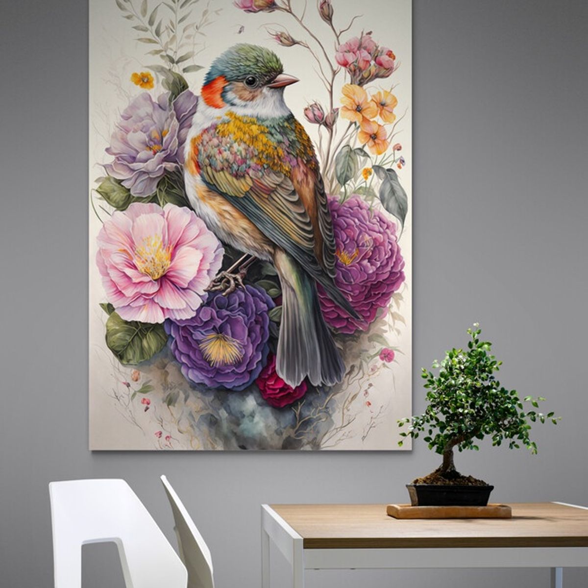 TAYRONA STORE - Cuadro En Lienzo Para Comedor Pintura Pajaros 036 35x50cm