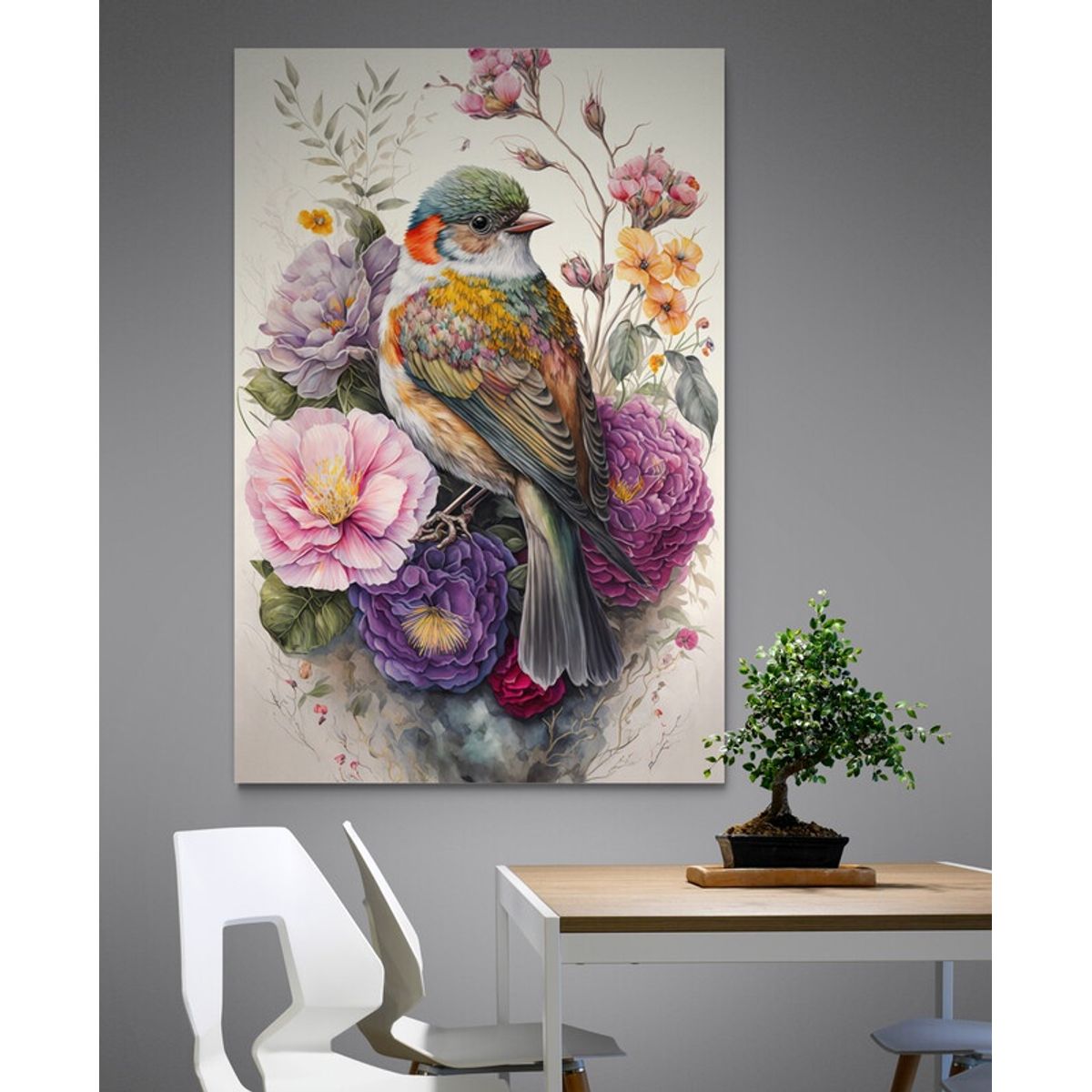 TAYRONA STORE - Cuadro En Lienzo Para Comedor Pintura Pajaros 036 35x50cm