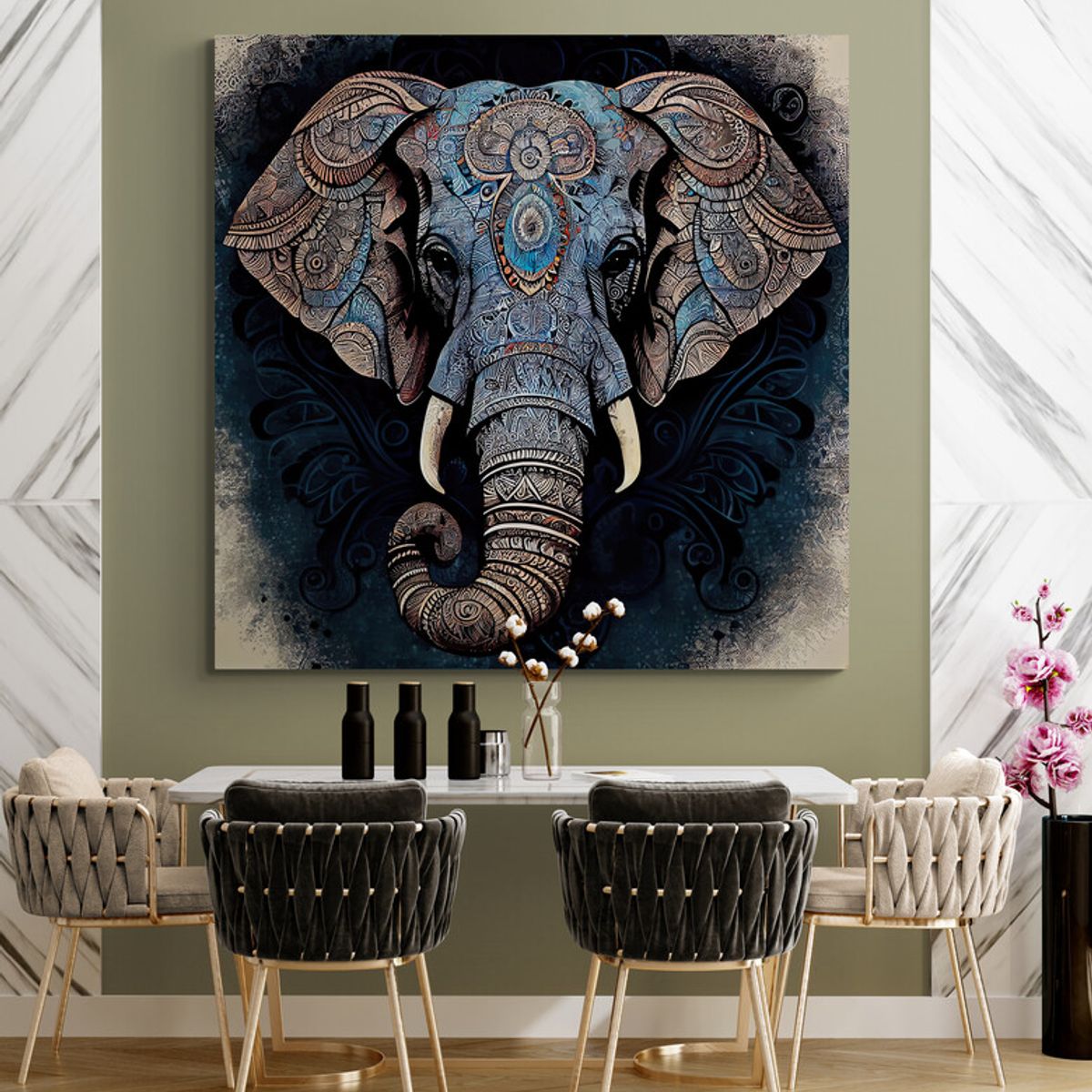 TAYRONA STORE - Cuadro En Lienzo Para Comedor Elefantes 187 50x50cm